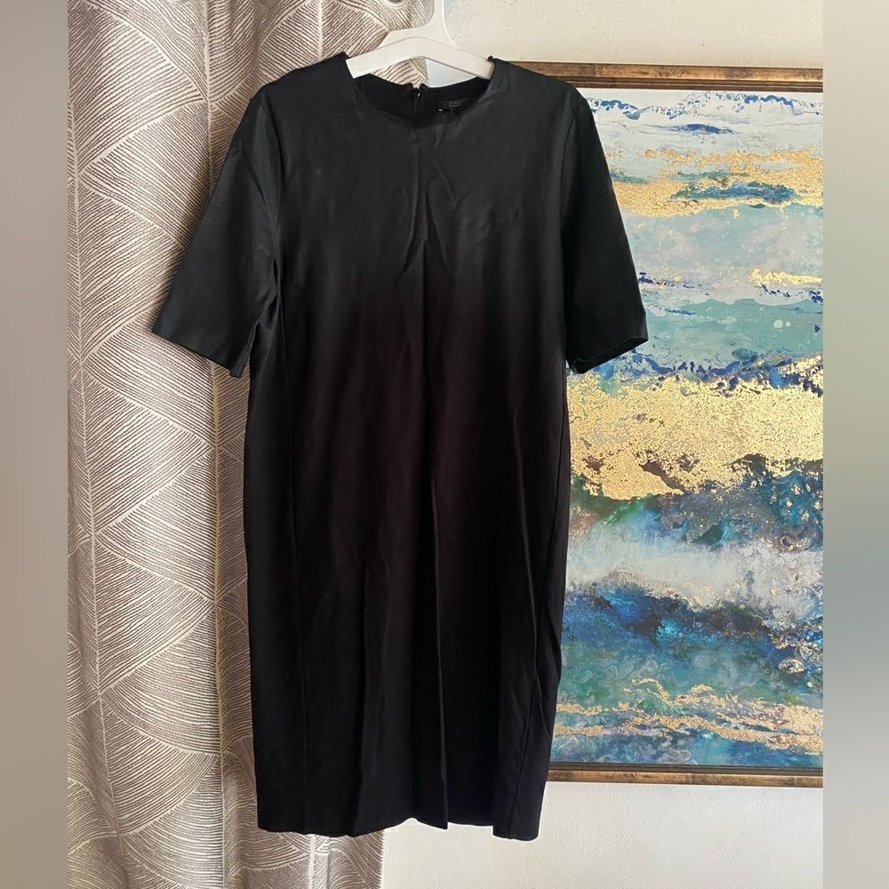 COS Women's Short Sleeve Back Zip Crew Neck Cotton Mini Day Dress Size S Black